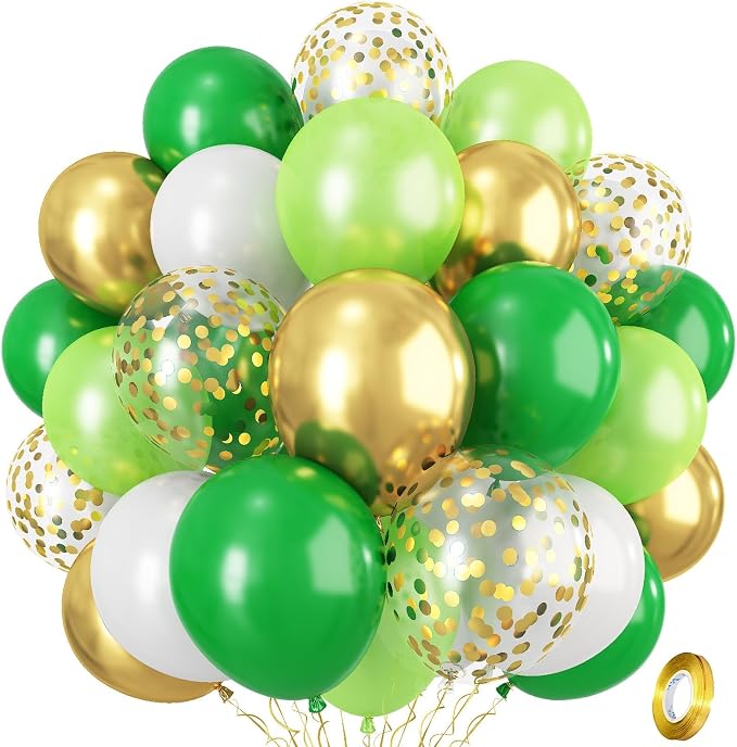 Green Gold Balloons Set, Dark Green Pearl Lime Green Metallic Gold White by Isndare