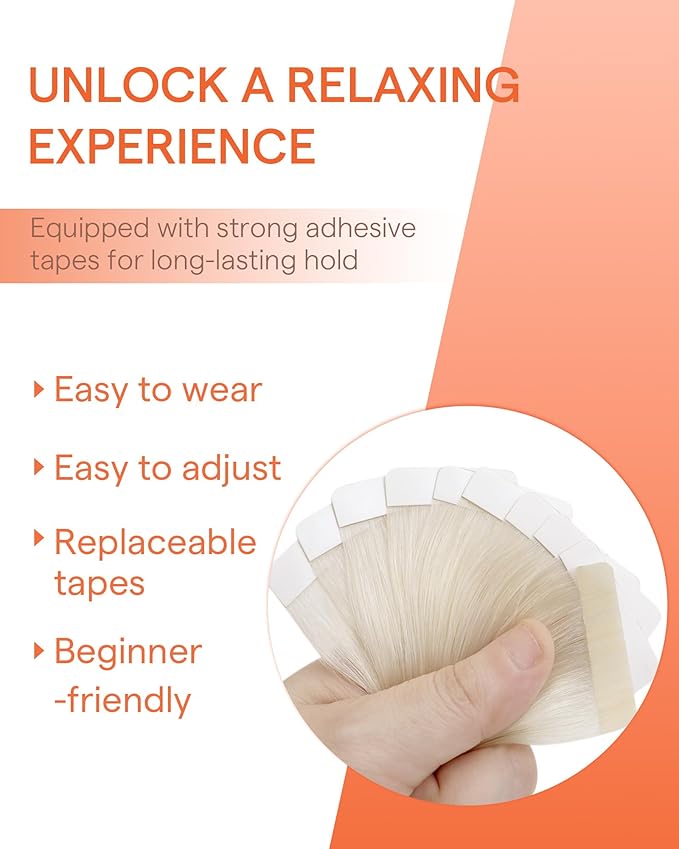 Sunny Hair Tape in Hair Extensions Real Human Hair Invisible Remy Hair Extensions Tape ins for Women White Blonde 16 inch 25G
