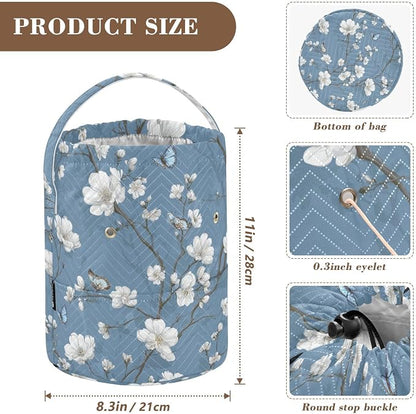 Blue Floral Butterfly Yarn Bag Small Crochet Bag Drawstring Yarn Storage - Image 3
