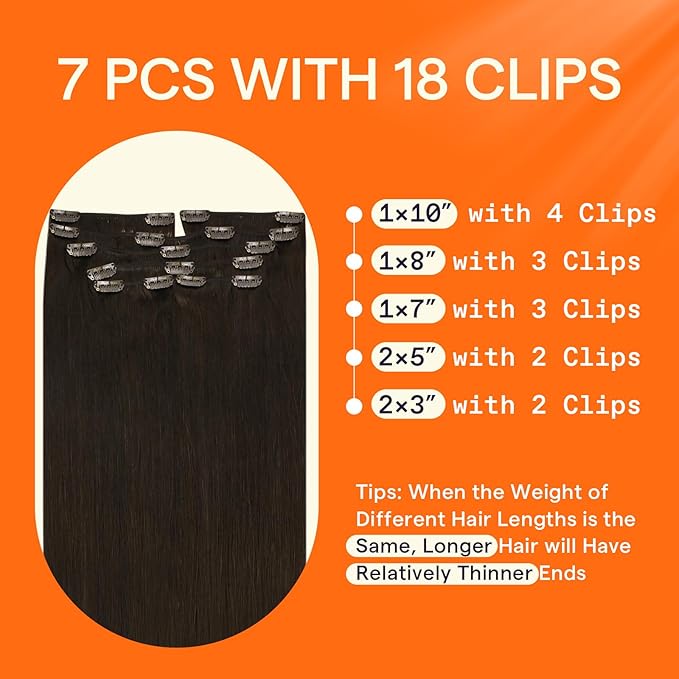 Full Shine 28 Inch Clip in Hair Extensions Real Human Hair Dark Brown Clip in Extensions Brown Real Hair Extensions Clip ins for Women Triple Weft Invisible 7 Pcs 150 G