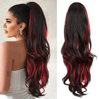 Ponytail Extension, Drawstring Ponytail Extension for Women 26 Inch Long Wavy Highlights Pony Tails Hair Extensions Synthetic Clip in Ponytail Hairpiece for Women(H1B/113)