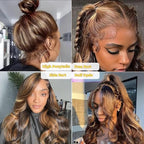 AMIRTY 250 Density Highlight Ombre Lace Front Wig Human Hair Honey Blonde Body Wave 360 HD Lace Front Wigs Human Hair Pre Plucked Brown 4/27 Colored Lace Frontal Glueless Wigs for Women 24 Inch