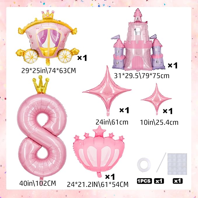 Minyu 6-Piece Princess Theme Party Decoration Set: Princess Carriage + Pink - Image 2