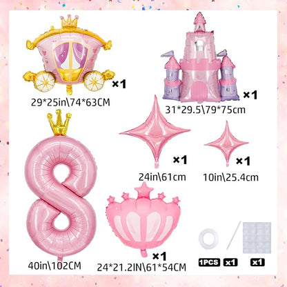 Minyu 6-Piece Princess Theme Party Decoration Set: Princess Carriage + Pink - Image 2