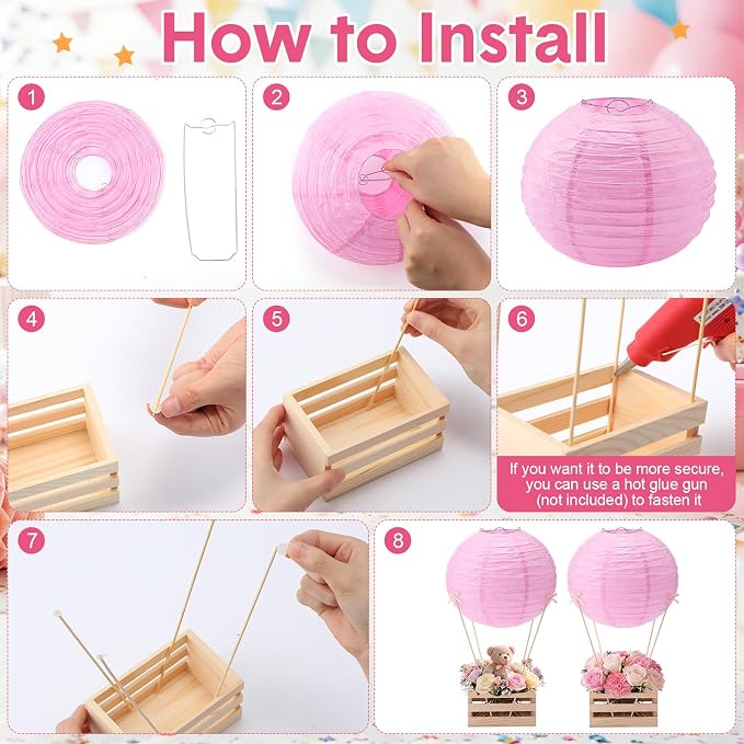 Gerrii 8 Sets Pink Hot Air Balloon Table Centerpieces, DIY Hot Air Balloon Decor - Image 4