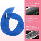 GOO GOO Tape in Hair Extensions Human Hair, Blue, 10inch 20g 10pcs, Colored Tape ins Human Hair Extensions, Silky&Soft Invisible Tape Ins, Hair Highlighted for Party