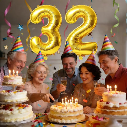 40 Inch Number 32 Balloons for 32nd Birthday Party Decorations, 0-100 Gold - Image 2
