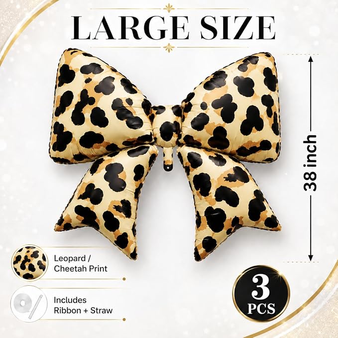 Cheetah Print Bow Balloons 3pcs, Cheetah Leopard Print Birthday Party - Image 3