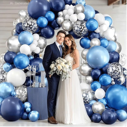 Navy Blue White Silver Balloons Arch Kit, Party Decor. | Navy/metallic - Image 4