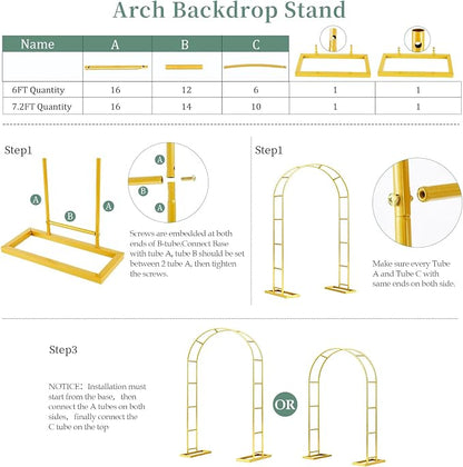 WellSign 7.2FT, 6FT Balloon Arch Backdrop Stand Set of 2 | 2PK Metal Pergola - Image 8