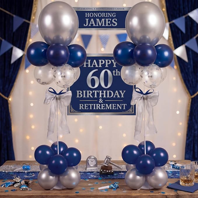 Hollowfly 2 Sets Retirement Party Decorations Navy Blue and Silver Balloon by Hollowfly