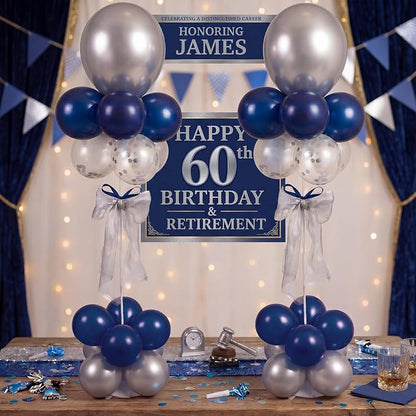 Hollowfly 2 Sets Retirement Party Decorations Navy Blue and Silver Balloon by Hollowfly