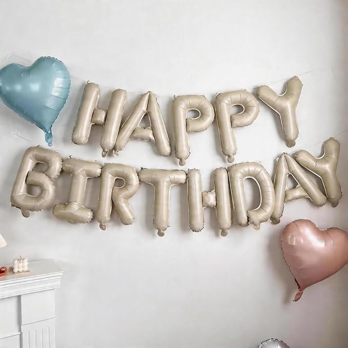 Happy Birthday Balloons Banner Beige, 16 Inch Cream White Foil Letters Birthday - Image 3