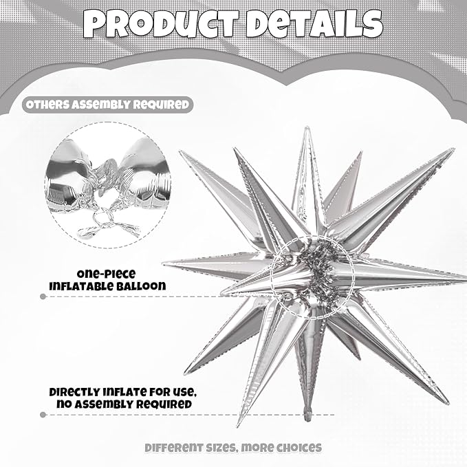 Silver Gold Star Balloons, 22/27 Inch Silver and Gold Star Foil Balloons - Image 3
