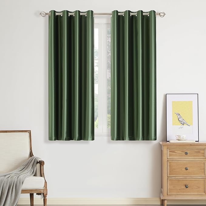BULBUL Velvet Oilve Green Blackout Curtains 63 inch by ModernShinyVelvetCurtains