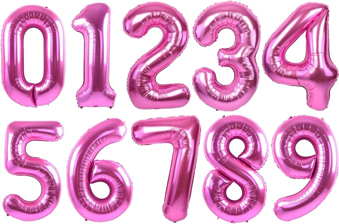 TONIFUL Number Balloon 16 Inch 10 Pcs Hot Pink 0-9 Birthday Number Balloons | by TONIFUL