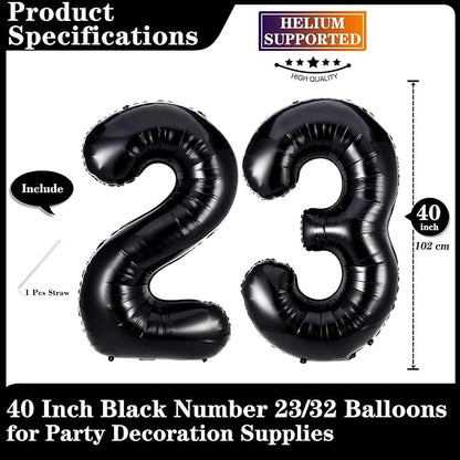 Black 23 Number Balloons, 40 Inch Giant Number 23 Balloons Foil Mylar Helium - Image 2