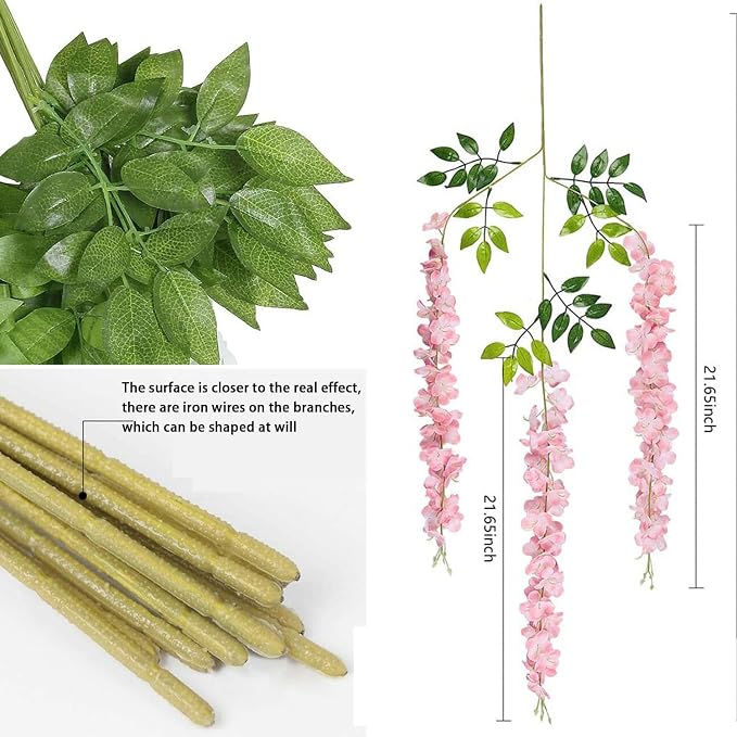 Artificial Wisteria Hanging Flowers Fake Wisteria Flower Garland Silk Vines - Image 7