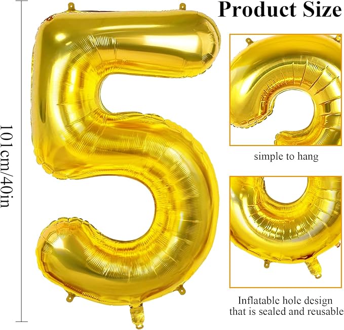 Number 55 Balloons for 55th Birthday Party Decorations, 0-100 Large Gold Foil - Image 2