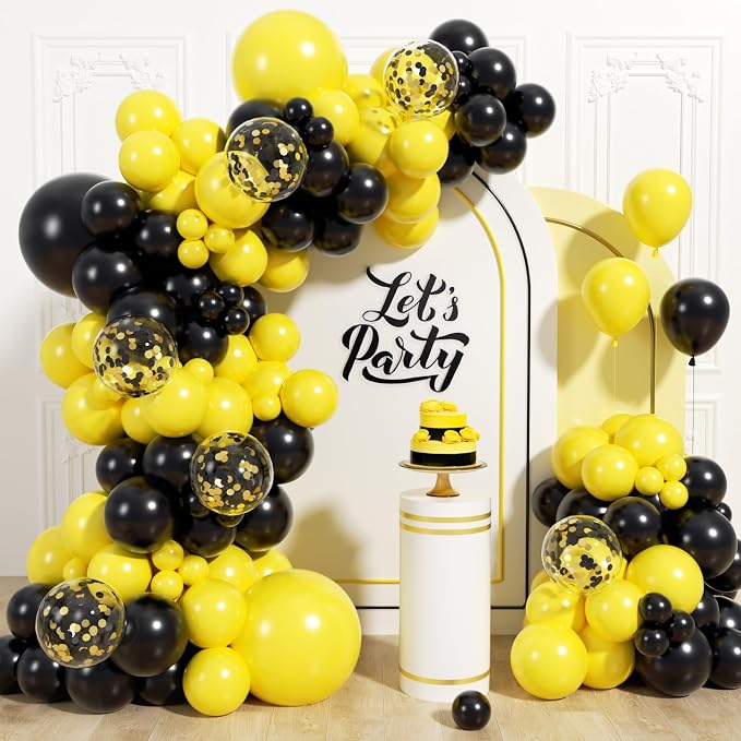 131pcs Black and Yellow Balloon Arch Kit by Unknown