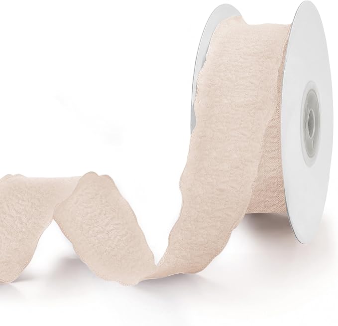 Ivory Ruffle Ribbon, 1-1/2 Inch x 10 Yards Chiffon Silk Ribbons | Crinkle ribbon by Unknown