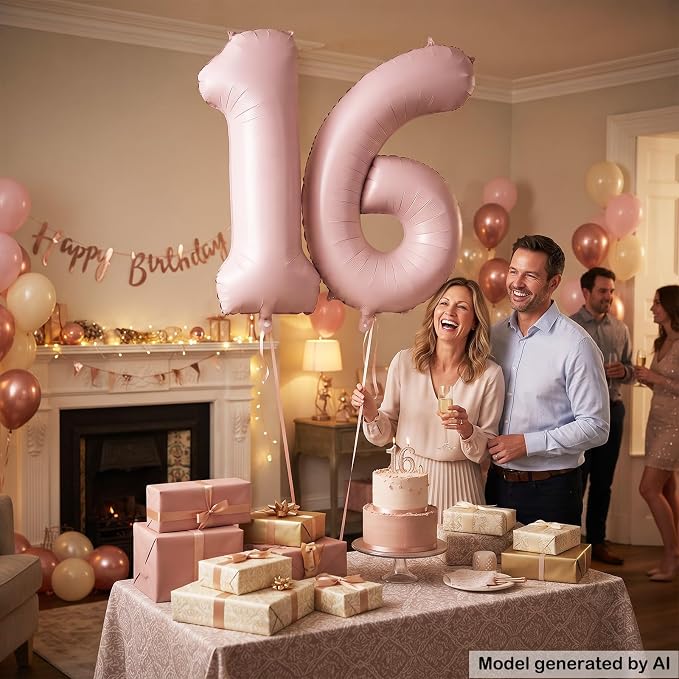 40" Light Pink Foil Number 16 Balloon - Image 5