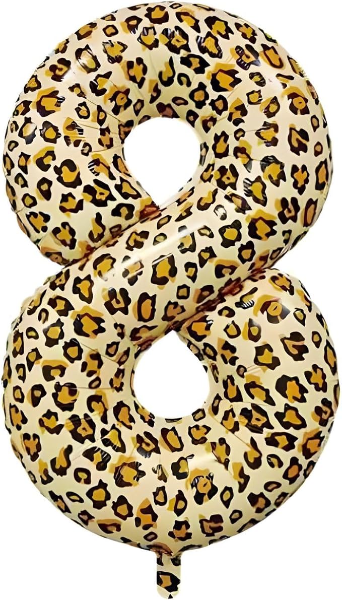 40Inch Large Leopard Print Number 8 Foil Balloons Cheetah 8th Wild One First by Unknown