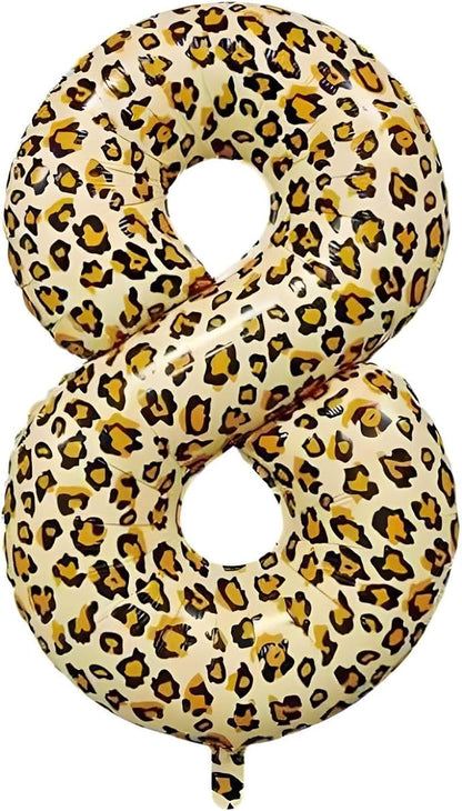40Inch Large Leopard Print Number 8 Foil Balloons Cheetah 8th Wild One First by Unknown
