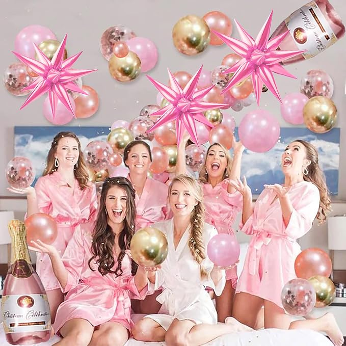 60 PCS Pink Star Balloons, 12 Point cone Explosion Star Foil Balloons - Image 7