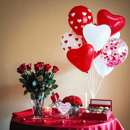 Red and White Heart Balloons, Mothers Day Balloons Heart Shaped Confetti Latex - Image 8