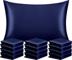 NTBAY 12 Pack Satin Standard Pillowcases for Hair and Skin, Luxurious and Silky Pillow Cases with Envelope Closure, 20 x 26 Inches, Navy Blue
