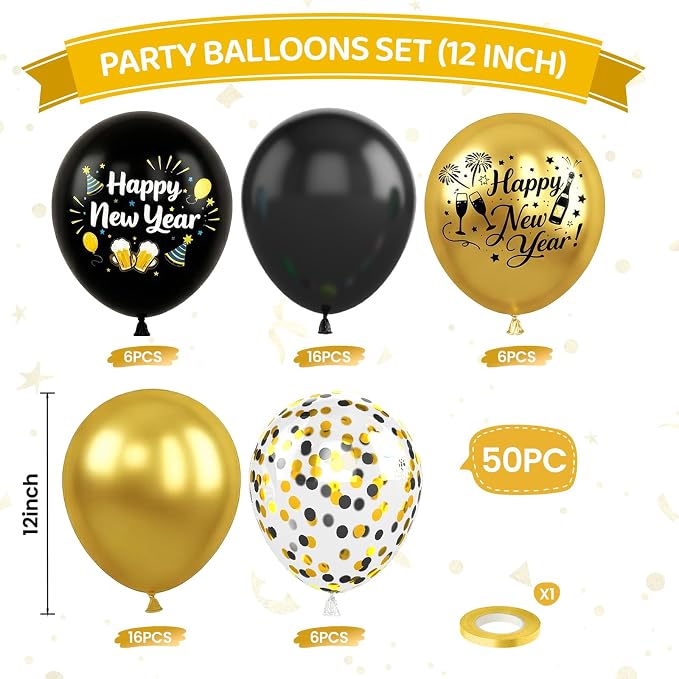 Happy New Year Balloons, New Year Printed Confetti Ballons - Image 2