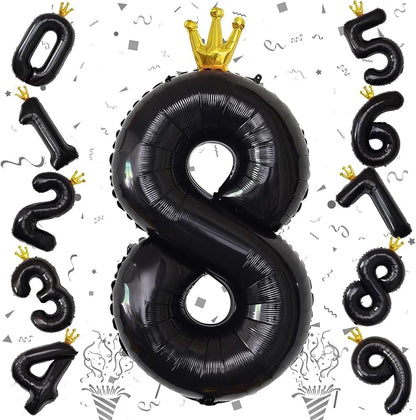 40 Inch Black Number Balloons, Big Crown Foil Number 8 Balloons - Image 8