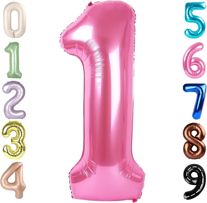 1 Balloon Numbers Birthday Decorations, 40In Pink Balloons by Mluchee