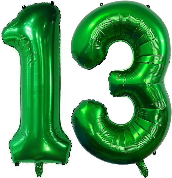 Dark Green 13 Number Balloons, 40 Inch Giant Number 13 Balloons Foil Mylar by Lovoir