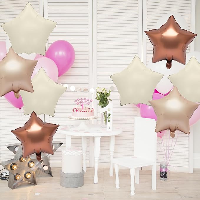 Brown Apricot Star Foil Balloons, 18 Inch Coffee Cream Beige Star Balloons - Image 4