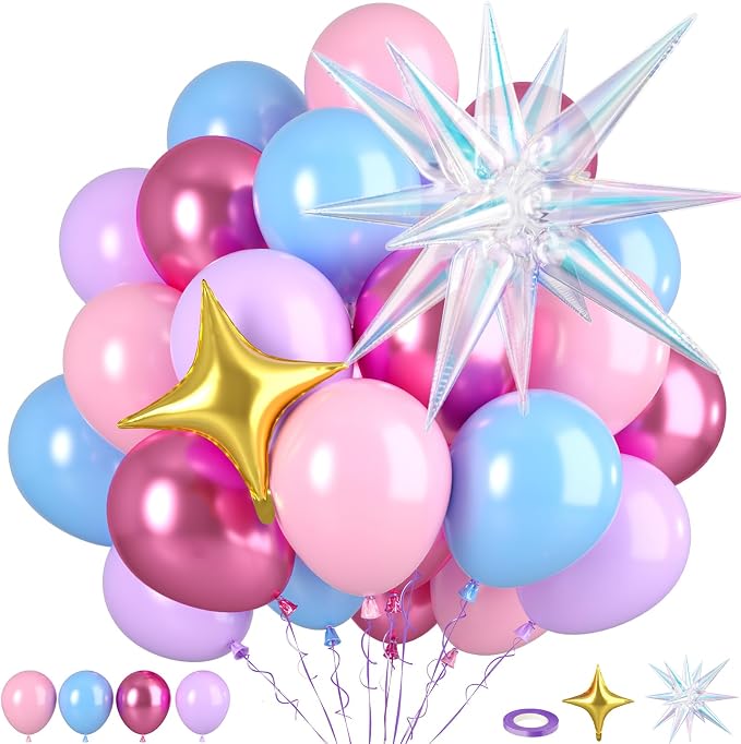 Pink Purple Blue Balloons, 12inch Metallic Hot Pink Purple Blue Balloons by Paready