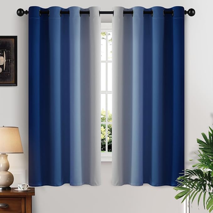 Yakamok Ombre Curtains Royal Blue and Greyish White by Yakamok