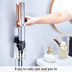 Curling Iron Holder Wall Mount, Hair Straightener Holder with Power Plug Stand, Stainless Steel Hair Tool Organizer for Flat Iron and Hot Tools, Silver