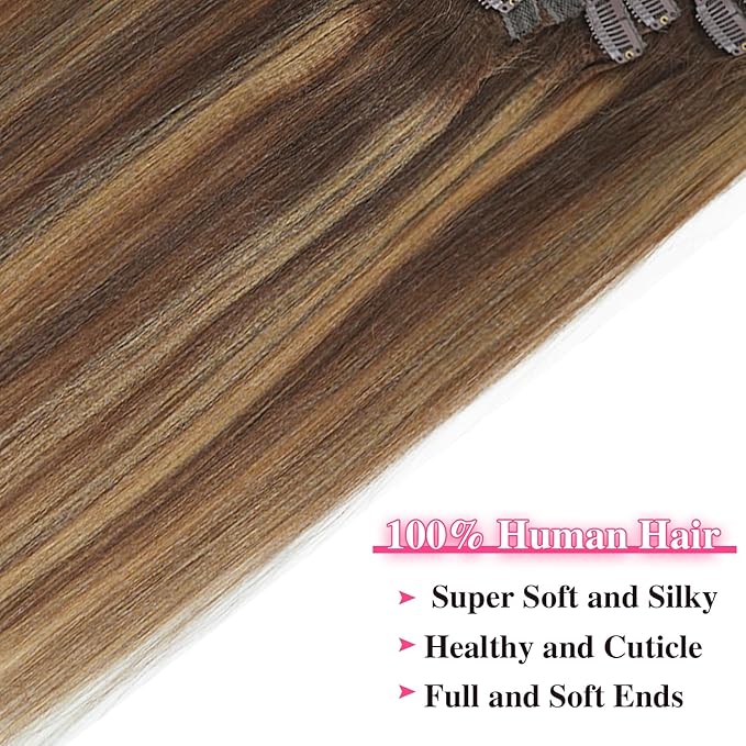 #4/27/4 Yaki Straight Clip in Hair Extensions Real Human Hair Omber Clip ins For Women Yaki Straight Clip on Hair(24inch,T1BP1B/30)