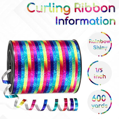 600 Yards Rainbow Shiny Curling Ribbon 1/5 Inch Rainbow Balloon String Ribbon - Image 2