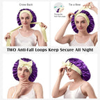 YFONG 100% 22 Momme Mulberry Silk Bonnet for Sleeping Women, Larger Double Layer Silk Hair Wrap for Curly Short Long Hair, Non-Slip Sleep Cap Turban with Elastic Tie Band (Purple & Yellow)