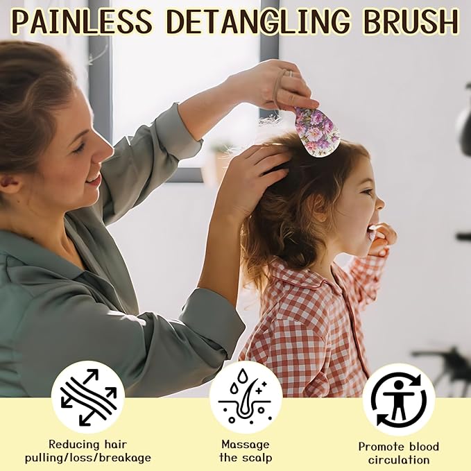 Mini Hair Brush,Cute Detangling Travel Hair Brush,Soft Bristles for Effortless Tangle Removal,Detangler Hairbrush for Women Men Boys Girls Kids Wet Dry All Hair Types (Pink Flowers, Mini)