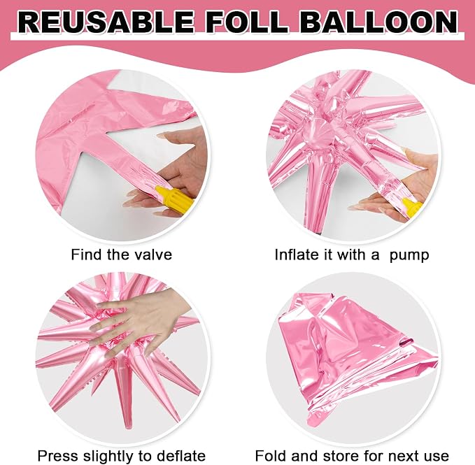 9Pcs Pink Star Balloons, Large Explosion Star Foil Balloons, Metallic Pink - Image 8