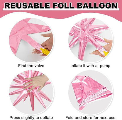 9Pcs Pink Star Balloons, Large Explosion Star Foil Balloons, Metallic Pink - Image 8