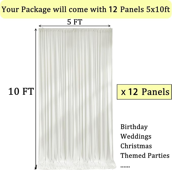 60ftx10ft Wrinkle Free Ivory Backdrop Curtains - Image 6
