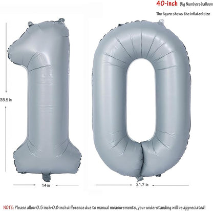40 In Matte gray Number Balloon Helium Foil Mylar Birthday Balloon Digit 10 | - Image 2