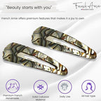 French Amie Clic Clac Large Handmade Celluloid Acetate Set of 2 Snap Hair Clips No Slip Side Slide-in Barrette for Women and Girls (Onyx Silver Grey)