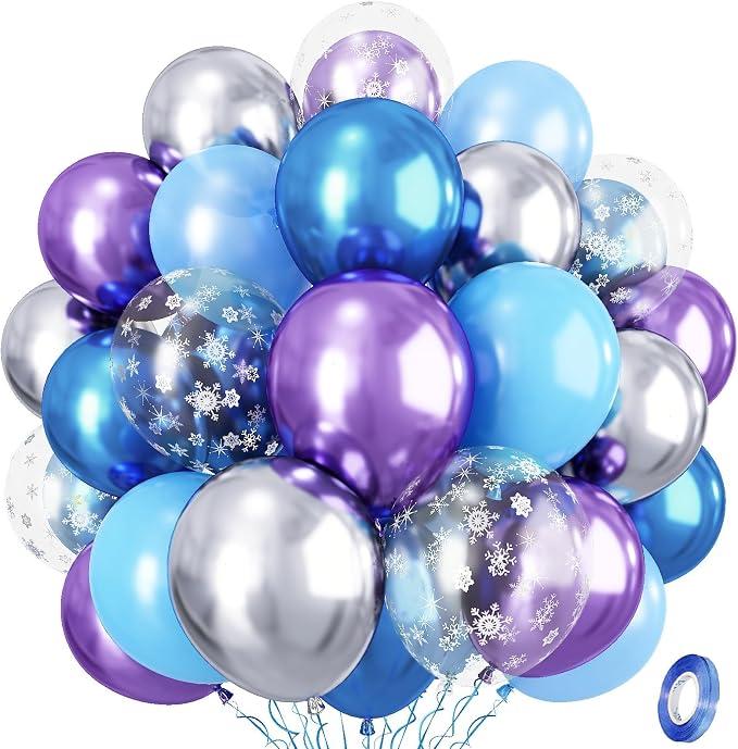 Snowflake Balloons, Pastel Blue Metallic Purple Silver Balloon by Isndare