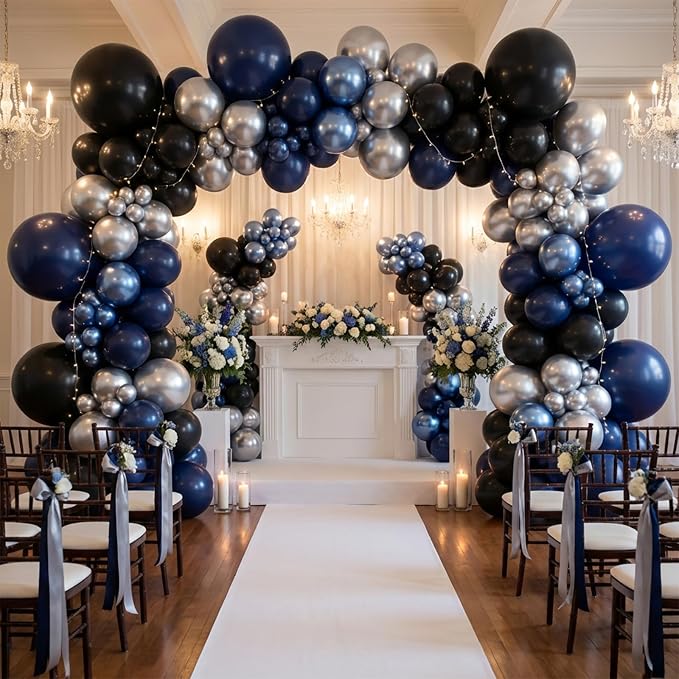 KBZVNAF Black Blue Silver Latex Balloons 60 Pack 12 inch | Royal Blue Black - Image 4